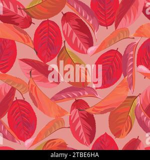 Seamless pattern with autumn leaves of black rowan on a pink background Stock Vector