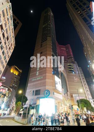 View looking up at the busy Times Square shopping centre in Causeway Bay Hong Kong Stock Photo