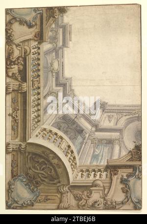 Design for Corner of Painting Ceiling with architectural perspective 1965 by Anonymous, Italian, Piedmontese, 18th century Stock Photo