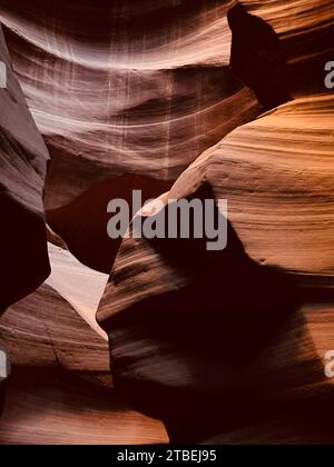 Photo of Navajo Upper Antelope Canyon within Lake Powell Navajo Tribal Park near Page, east of Lechee, Arizona, United States of America USA. Stock Photo