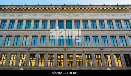 Zurich, Switzerland - November 23, 2023: The building facade of the swiss national bank in Zurich Stock Photo