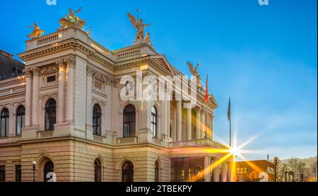 Zurich, Switzerland - November 23, 2023: Opera house, located at the Sechselautenplatz square. It has been the home of the Zurich Opera since 1891. Stock Photo