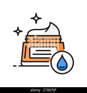 Moisturizer cream skin care, dermatology line icon. Face and hands skincare product, woman cosmetics moisturizer or treatment thin line vector symbol. Skin whitening or anti aging cream outline sign Stock Vector