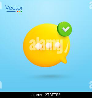 3d rendered chat box or thinking bubble with green mark icon, isolated on white background. Successfully sent message icon. Approved comment symbol. 3d Social Media vector illustration. Vector illustration Stock Vector