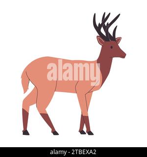 brown color rocky mountain elk or deer wild nature animal with big horns mammal herbivores creature Stock Vector