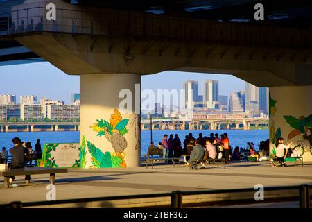 A picture of Mapo Bridge in Yeouido Hangang Park in Seoul, South Korea. Stock Photo