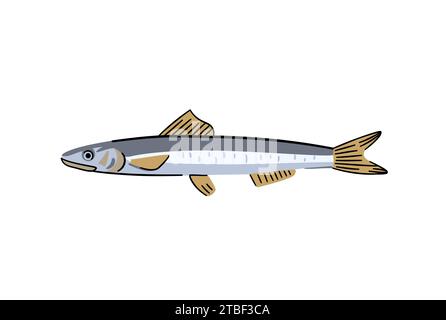 Anchovy. Commercial seafood fish. Isolated design element. Vector illustration Stock Vector