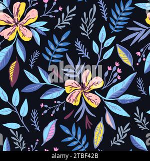 Seamless pattern with doodle floral elements. Vector illustration. Stock Vector
