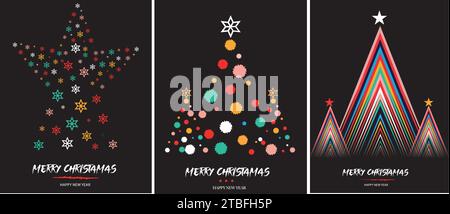 Set of Merry Christmas Poster Universal Trendy Winter Holidays art template. Vector background. Stock Vector