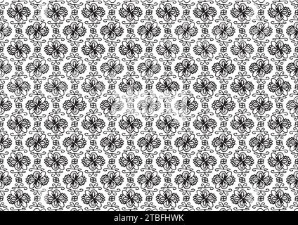 Background pattern featuring a black and white symmetrical design. It resembles a stylish wrapping paper or fabric. Stock Vector