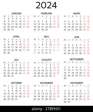 SWEDISH calendar for 2024. Printable, editable vector illustration for ...