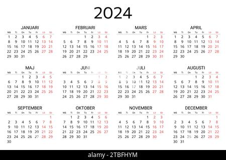 SWEDISH calendar for2024. Printable, editable vector illustration for ...