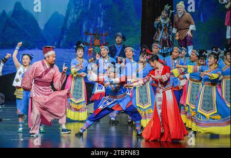 Nanning, China. 07th Dec, 2023. Performers are presenting the colorful play ''New Liu Sanjie'' at the 10th China-Asean (Nanning) Drama Week in Nanning, Guangxi, China, on December 6, 2023. (Photo by Costfoto/NurPhoto) Credit: NurPhoto SRL/Alamy Live News Stock Photo