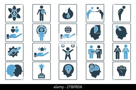 core values icon set. integrity, passion, respect, creativity, humility, empathy, etc. solid icon style design. simple vector design editable Stock Vector