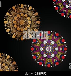 Luxury Colorful Islamic Mandala Background Design Or Mandala fractal design element with flower pattern isolated on transparent background Stock Vector