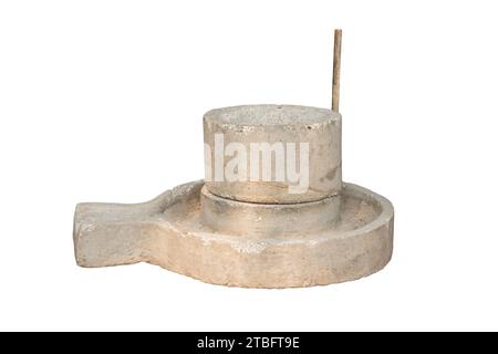 Ancient manual stone mill isolated on white background, work with clipping path. Stock Photo