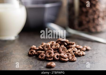 Sweet breakfast cereals on the kitchen table. Stock Photo
