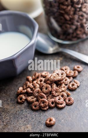Sweet breakfast cereals on the kitchen table. Stock Photo