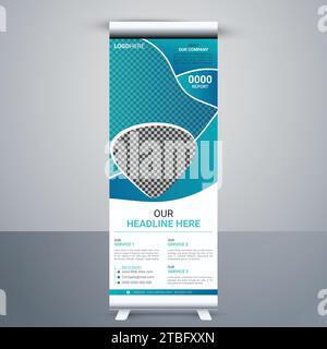 Roll up banner stand template design, Ads banner layout, advertisement, pull up, polygon background, vector illustration, business flyer. online post. Stock Vector