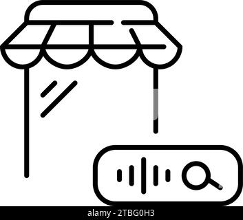 Voice commerce. Using personal assistant to search for items at online store. Pixel perfect, editable stroke icon Stock Vector