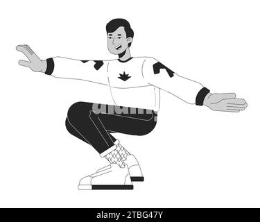 South asian male break dance performer black and white 2D line cartoon character Stock Vector