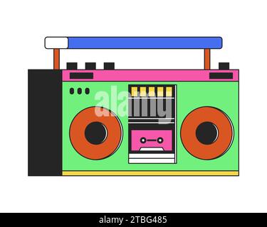 1980s cassette boombox 2D linear cartoon object Stock Vector