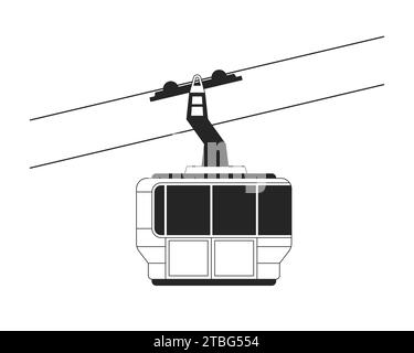 Gondola ski lift riding black and white 2D line cartoon object Stock Vector