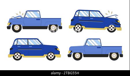 Auto repair shop 2D linear cartoon objects set Stock Vector