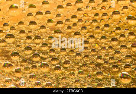 An abstract golden background with water drops Stock Photo