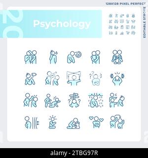2D customizable pixel perfect blue psychology icons Stock Vector