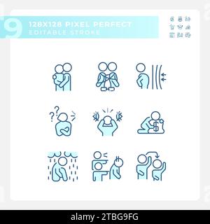 Pixel perfect blue psychology icons set Stock Vector