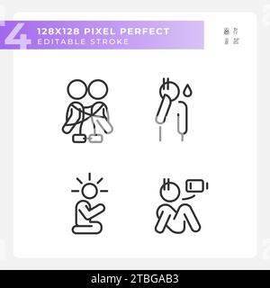 2D editable pixel perfect black psychology icons Stock Vector