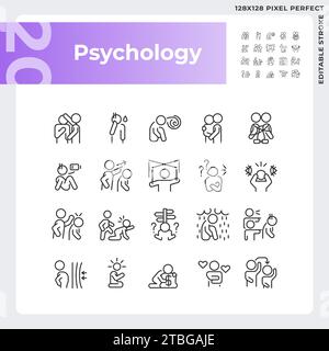 2D customizable pixel perfect black psychology icons Stock Vector