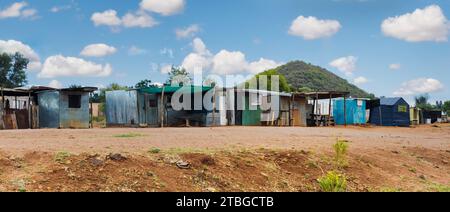 informal settlement, ghetto made out of corrugated iron sheets and wood, township like Stock Photo