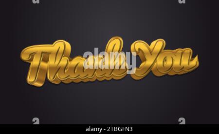 Thank You Letter Text in Gold Gradient Isolated on Black Background. Thank You Card. Greeting Card Vector Illustration Stock Vector