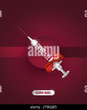 Coronavirus vaccine and syringe injection for Covid19 immunization treatment. Covid19 Vaccination banner or poster Stock Vector