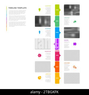 Vector multipurpose vertical simple light progress timeline steps template with descriptions, icons and photo placeholders - universal minimalistic in Stock Vector