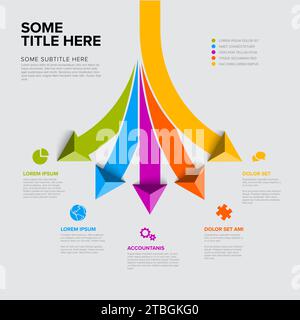 Vector light multipurpose Infographic template with title and five elements options with big color arrows. Multipurpose Infochart with modern colors l Stock Vector
