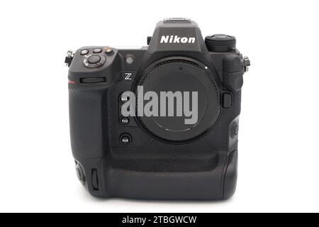 Nikon Z9 mirrorless professional camera cut out isolated on white background Stock Photo