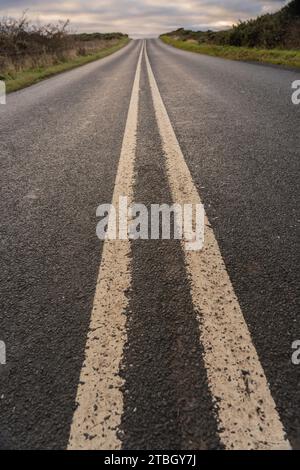 double white lines on road at marske-by-the-sea, north yorkshire, England, uk Stock Photo