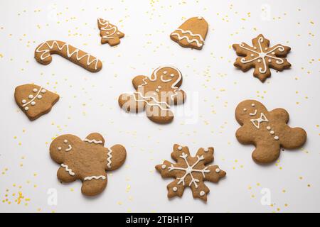 Gingerbread cookie of a Christmas tree with icing isolated on white background Stock Photo