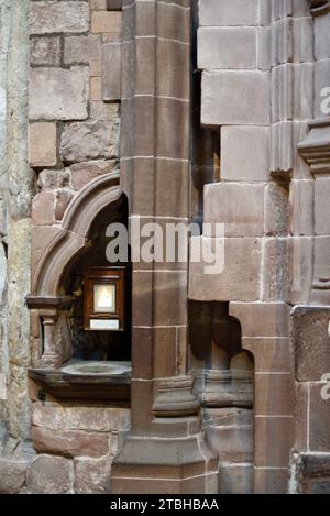 Stone Niche, Stonework and Stone Masonry Showing the Different Ages or Stages of Construction inside Chester Cathedral England UK Stock Photo