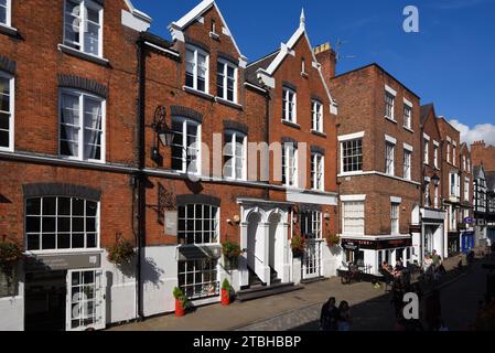 Red Brick Victorian Terraced Townhouses at 58-66 Watergate Street (1852) in the Old Town or Historic District of Chester Cheshire England UK Stock Photo
