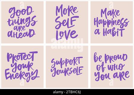 Set of handwritten quotes. Modern calligraphy illustrations for posters, cards, etc. Stock Vector