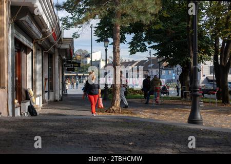 Belgrade, Serbia, Nov 7, 2023: View of a small park located next to the Zemun marketplace Stock Photo