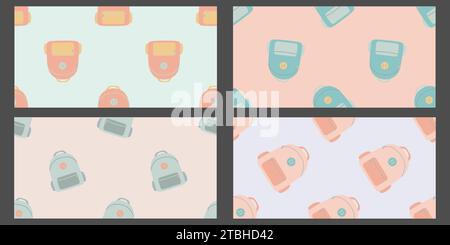 Colorful travel bags, suitcases, seamless pattern, luggage collection, travel illustration. Stock Vector