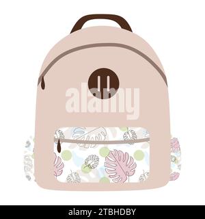 Vector yellow backpack isolated on white background. Back to school flat illustration. Basic urban bag. Travel hand luggage. Kids school bag template. Stock Vector