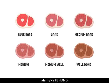 set of different doneness of beef steak Stock Vector