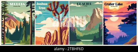 Set of Retro National Parks USA posters vector art Stock Vector