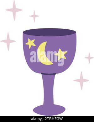 Cup with witchcraft potion clip art. Hand drawn bowl for ritual actions. Magic item for sorcery, isolated vector illustration Stock Vector